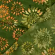 Pamutvászon batikolt narancssárga virágok batikolt zöld alapon