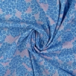 Pamutvászon pöttyös-virágos sűrű mintás halványkék alapon kék-rózsaszín