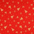 Karácsonyi pamutvászon piros alapon arany fenyő-csillag-díszgömb