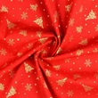Karácsonyi pamutvászon piros alapon arany fenyő-csillag-díszgömb