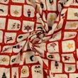 Karácsonyi pamutvászon piros alapon adventi napok számaival karácsonyi figurák