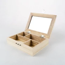 Fa tükrös doboz rekeszes peremes 14×10×3,5 cm 