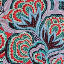 Pamutvászon nagy virágos keleti motívumok kék lila zöld árnyalatokban