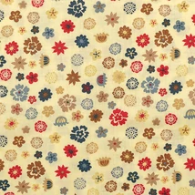 Pamutvászon tarka virágok barna-kék-piros