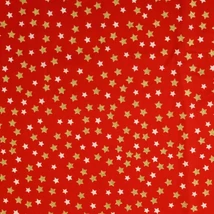 Karácsonyi pamutvászon piros alapon arany és fehér csillagok