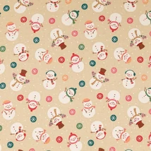 Karácsonyi vastagabb pamutvászon bézs alapon vidám hóemberek