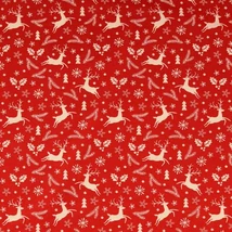 Karácsonyi pamutvászon piros alapon szökellő szarvasok