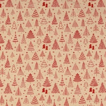 Karácsonyi pamutvászon bézs alapon piros rajzolt fenyők