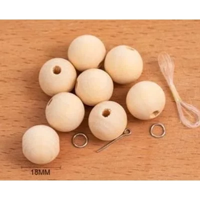 Fa golyó natúr 18 mm 8 db - ékszer kiegészítőkkel