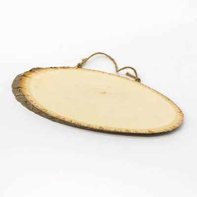 Fa szelet ovális, juta akasztóval 12×35-40 cm 1 cm vastag