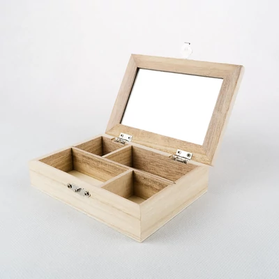 Fa tükrös doboz rekeszes peremes 14×10×3,5 cm 