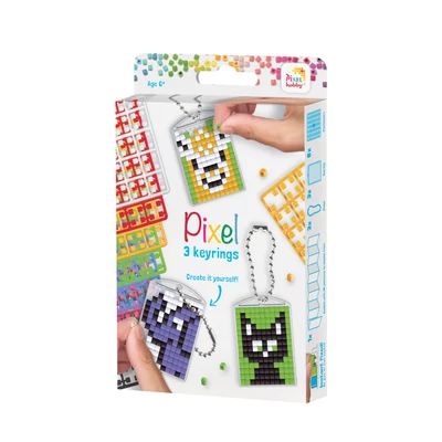 Pixel kulcstartó szett 3 darabos állatok  (3 alaplap+8 szín)