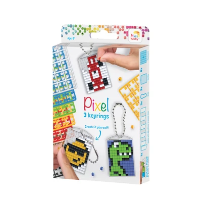 Pixel kulcstartó szett 3 darabos fiús (3 alaplap+8 szín)