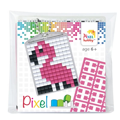 Pixel kulcstartó szett flamingó  (alaplap+3 szín)