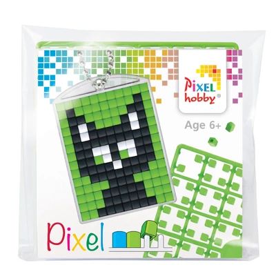 Pixel kulcstartó szett fekete macska   (alaplap+3 szín)