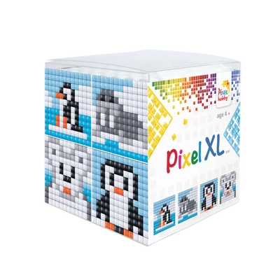Pixel XL kocka pingvin oldalt 4 db 6x6 cm kép (4 alaplap+12 XL szín)