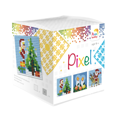Pixel kocka karácsonyi 3 db 6x6 cm kép (3 alaplap+18 szín)