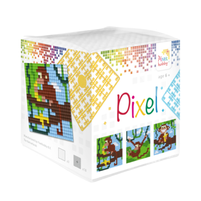 Pixel kocka majmok 3 db 6x6 cm kép (3 alaplap+18 szín)