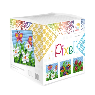 Pixel kocka tavaszi virágok 3 db 6x6 cm kép (3 alaplap+18 szín)