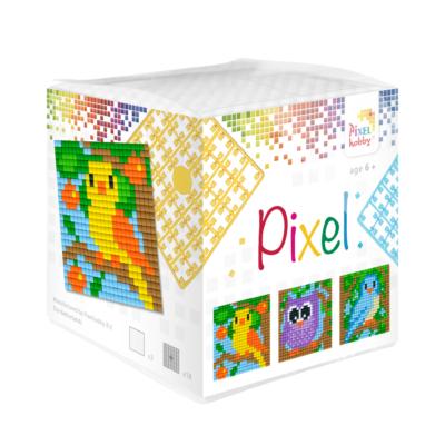 Pixel kocka madarak 3 db 6x6 cm kép (3 alaplap+18 szín)