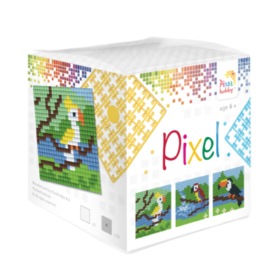 Pixel kocka papagájok 3 db 6x6 cm kép (3 alaplap+18 szín)