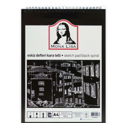 Mona Lisa vázlatfüzet fekete papírral 150g 40 lap A4 felül spirálos