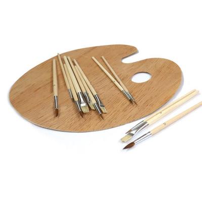 Ecsetkészlet fa festőpalettával hobbi 12 db-os  25x30 cm 