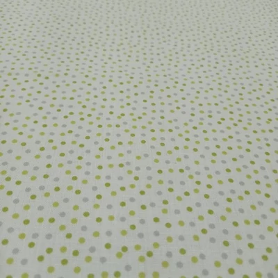 Pamutvászon fehér alapon szürke zöld pöttyös