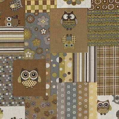 Pamutvászon baglyos barna patchwork mintás