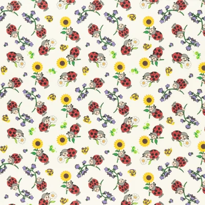 Pamutvászon katica virággal gyerekmintás