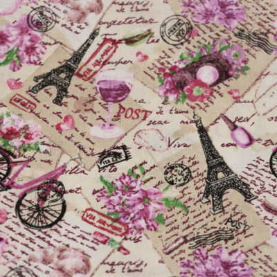 Pamutvászon párizs levelezőlapokkal lilás árnyalatban
