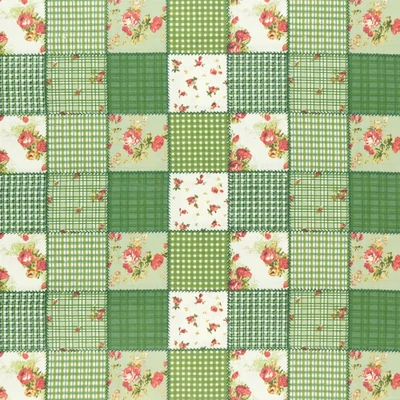Pamutvászon patchwork kockás virágos anyag zöld árnyalatban