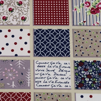 Pamutvászon patchwork mintás anyag kék piros natúr színekben