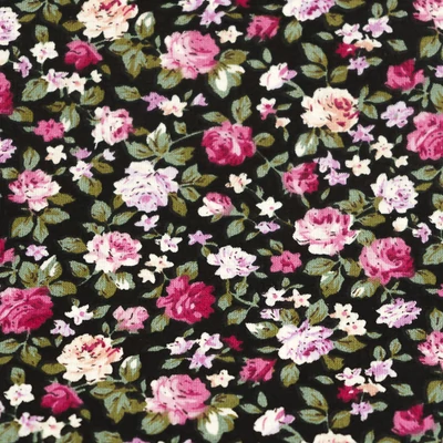 Pamutvászon sűrű rózsaszín árnyalatú rózsák fekete alapon