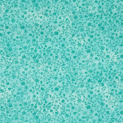 Pamutvászon apró virágos batikolt hatású türkizzöld alapon