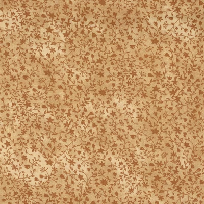 Pamutvászon apró virágos batikolt hatású világos barna alapon