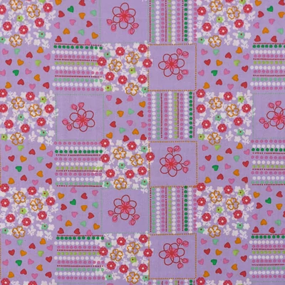 Pamutvászon patchwork kockás lila virágos