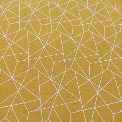 Pamutvászon mustár alapon fehér geometrikus minta