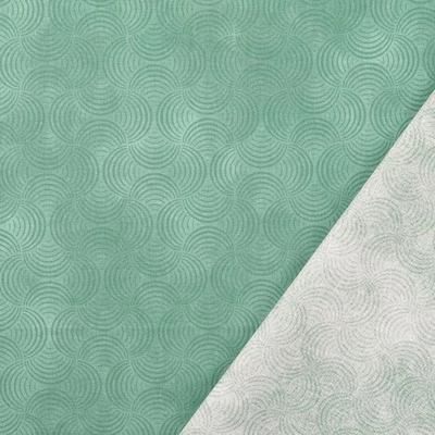 Pamutvászon batikolt mentazöld alapon sötétzöld íves minták