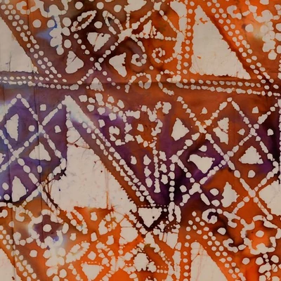 Pamutvászon batikolt formák narancsos-lilás árnyalatokban