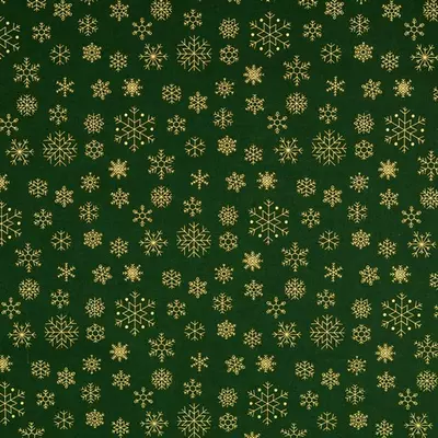 Karácsonyi pamutvászon arany hópelyhek zöld alapon