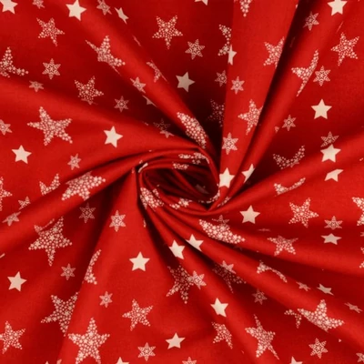Karácsonyi pamutvászon piros alapon fehér csillagok