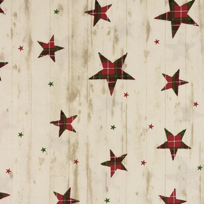 Pamutvászon karácsonyi kockás csillagok famintás bézs alapon