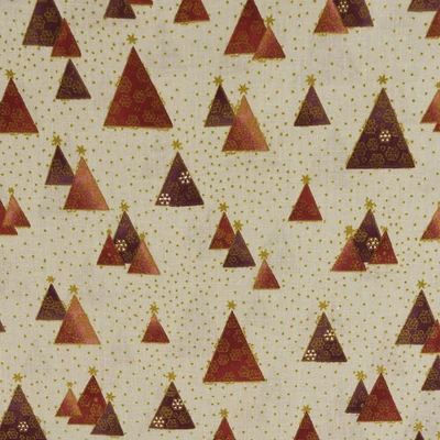 Pamutvászon karácsonyi modern barna fenyők tűpöttyös drapp alapon