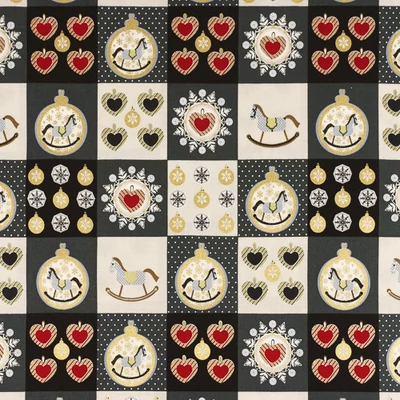 Pamutvászon karácsonyi patchwork kockás hintalovas szürke árnyalatban